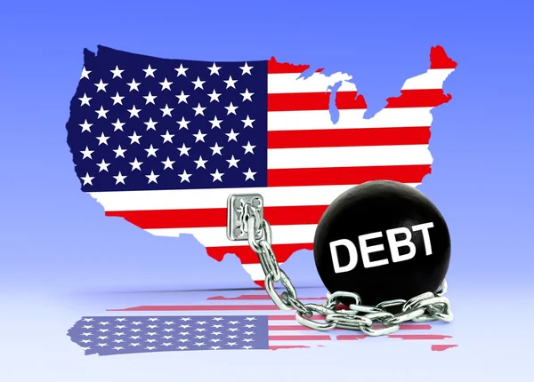 Mapa americano e bola da dívida — Fotografia de Stock