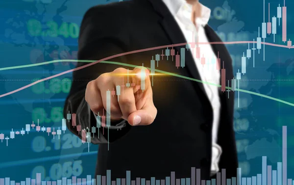 Stock Market Trading Movement Trend Businessman Touching Digital Screen Financial — Foto Stock