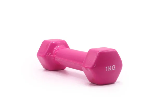 Pink Dumbbell One Kilogram Weight White Background — Stock Photo, Image