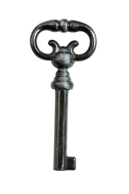 Black iron key isolated on white