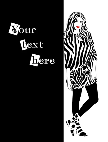 Girl in a dress the color of the zebra — Stock Vector