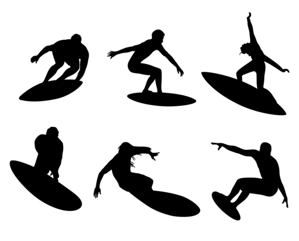 Zes surfers — Stockvector