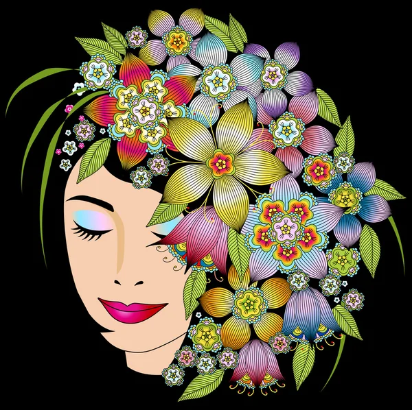 Mädchenkopf mit Blumen — Stockvektor