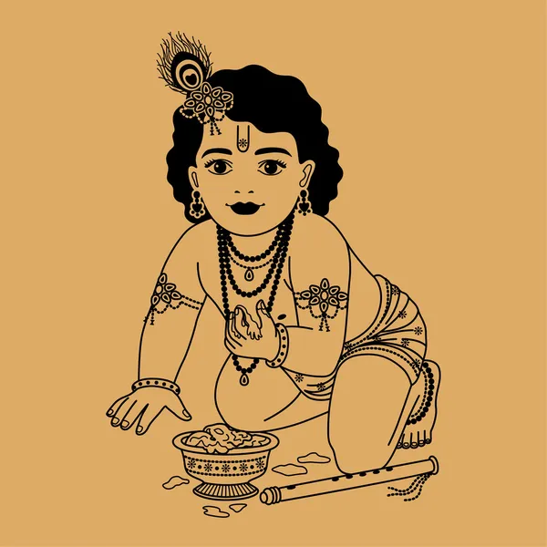 Pequeno Krishna com placa —  Vetores de Stock