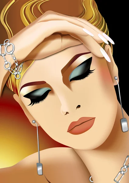 Belle visage féminin avec un maquillage lumineux — Image vectorielle