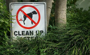 Evcil köpeğin arkasını temizlemek için İngilizce uyarı işaretleri                               