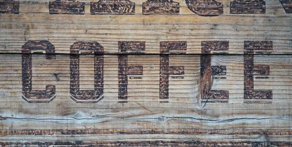 Englische Buchstaben Von Kaffee Einer Holzkiste — Stockfoto