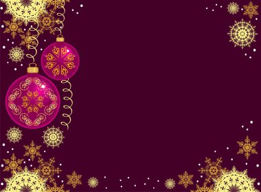 kartpostal xmasball ve kar taneleri