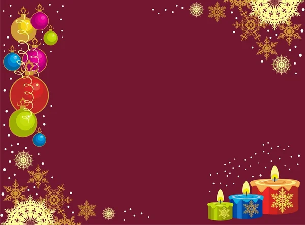 Postal con xmasball y copos de nieve — Vector de stock