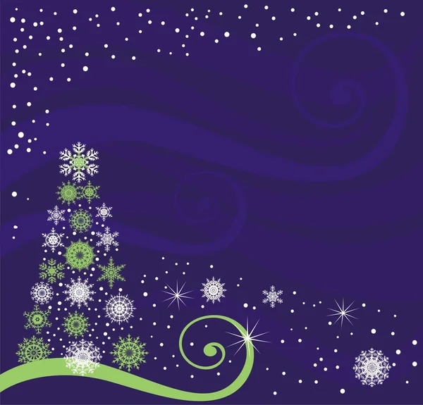 Ansichtkaart met kerstboom van sneeuwvlokken — Stockvector