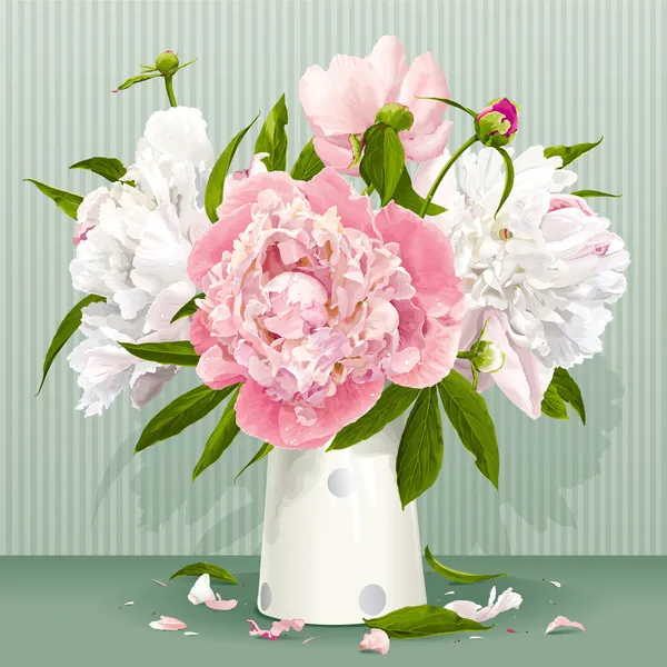 Pink and white peony bouquet — Stock Vector