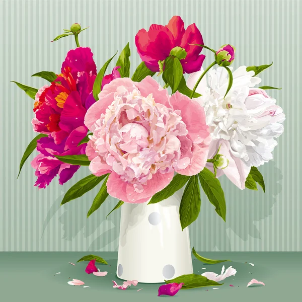 Pink, red and white peony bouquet — Stock Vector