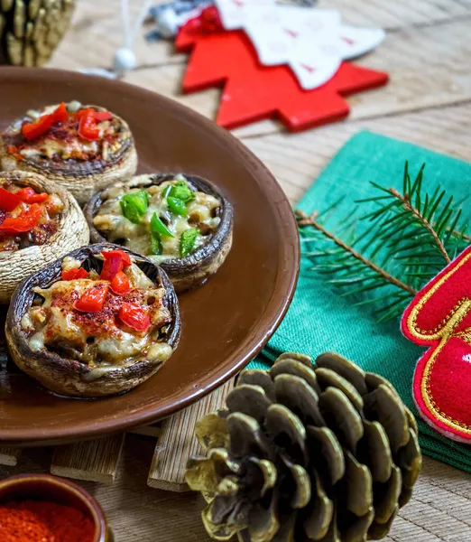 Stuffed Champignon Hats Christmas — Stock Photo, Image