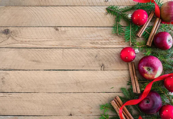 Sfondo Vecchie Tavole Legno Con Decorazioni Natalizie Spazio Copia Foto Stock