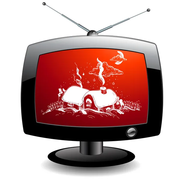 Icono de TV con pueblo de Navidad — Vector de stock