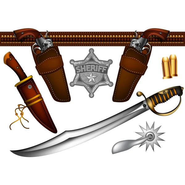 Uppsättning av sheriffens vapen och tillbehör — Stock vektor