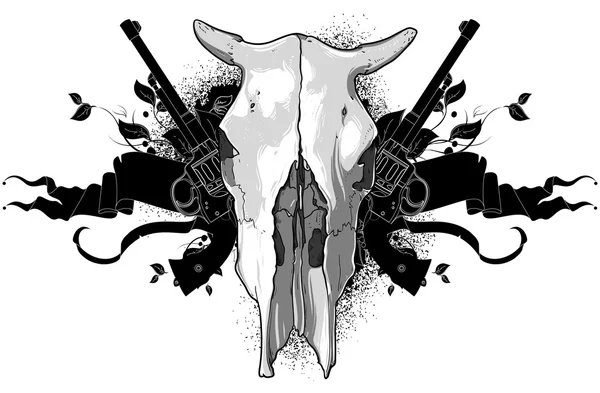Vaca de crânio e armas — Vetor de Stock