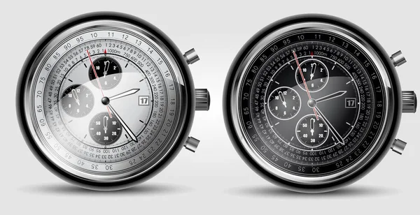 ホワイトの背景に異なる文字盤を持つ2つの時計 高詳細リアルなイラスト — ストックベクタ