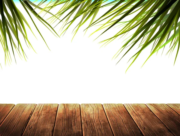Summer Background Wooden Pier Palms Leaves Vector High Detailed Realistic — Stock Vector