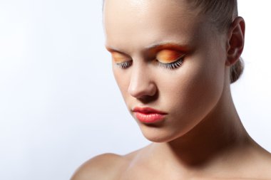 pembe göz makyaj ile yanlış eyelashes