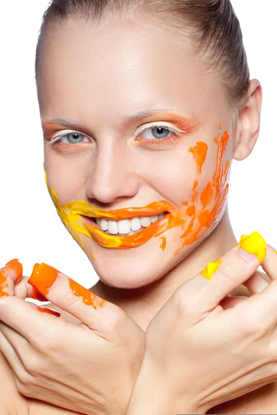 Smiling woman with creative makeup — Stock Photo, Image