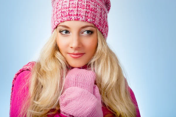 Vrouw dragen breigoed Stockfoto