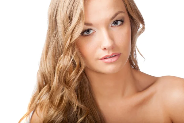 Blond kvinna med lockigt hår Stockfoto