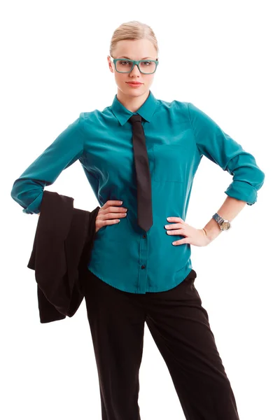 Seriously businesswoman over white — Stock Photo, Image