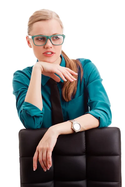 Seriously businesswoman over white — Stock Photo, Image