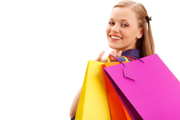 Mujer sosteniendo bolsas de compras —  Fotos de Stock