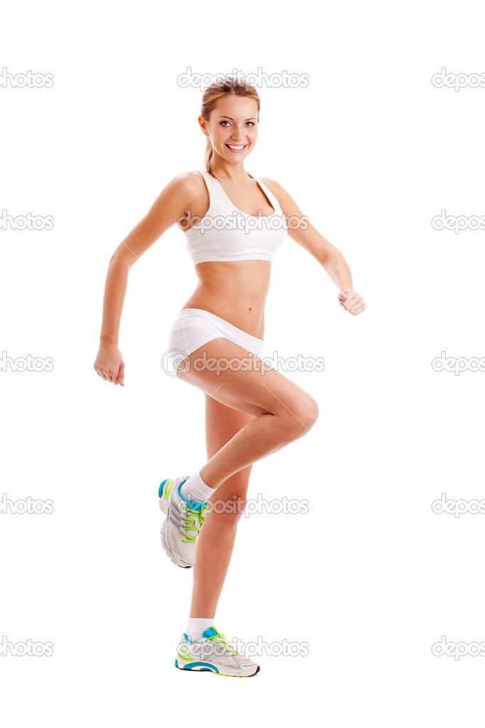 Sporty woman over white