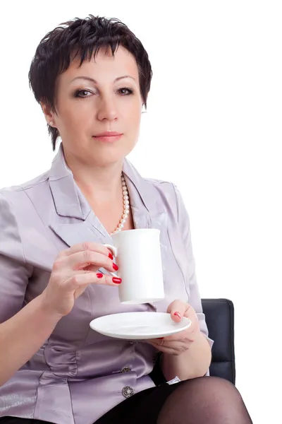 Closeup portrait of businesswoman with cup — Stock Photo, Image