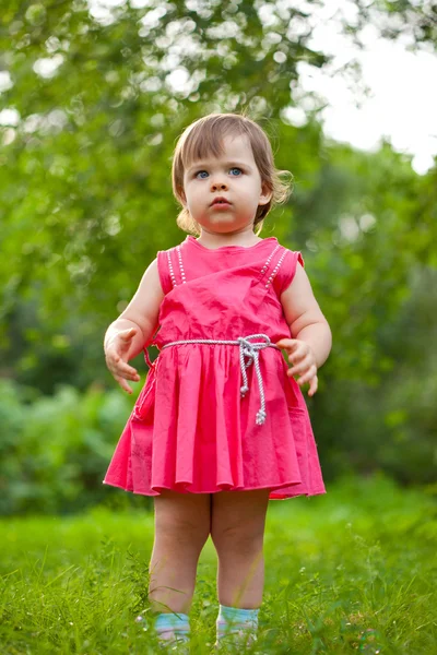 Schattige kleine meisje stading op weide — Stockfoto