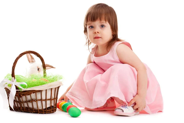 Little girl playing with eater eggs — Stock Photo, Image