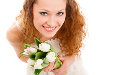 mutlu kadın holding beyaz laleler