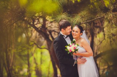 Gelin ve damat açık havada dikey