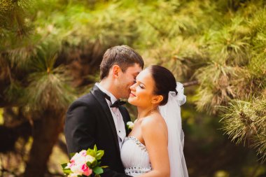 Gelin ve damat açık havada dikey