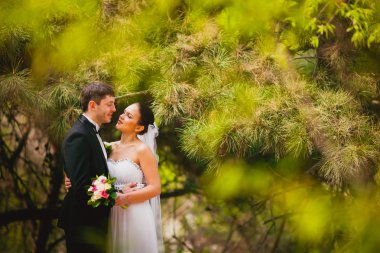 Gelin ve damat açık havada dikey