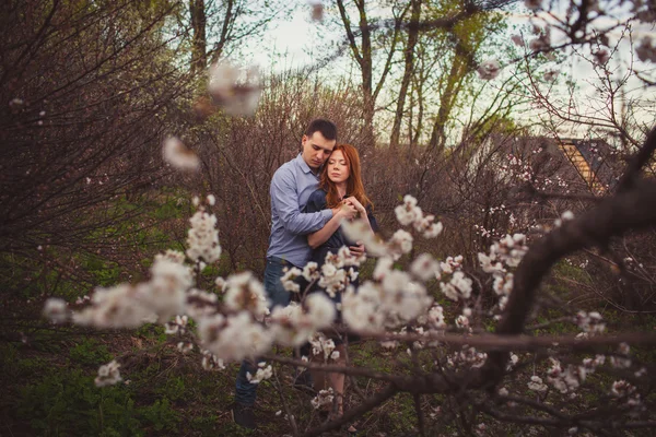 Paar umarmt sich im Garten — Stockfoto