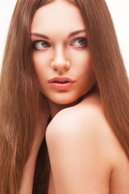 güzel closeup kadın portre üzerinde beyaz