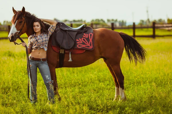 Жінка позує з конем — стокове фото