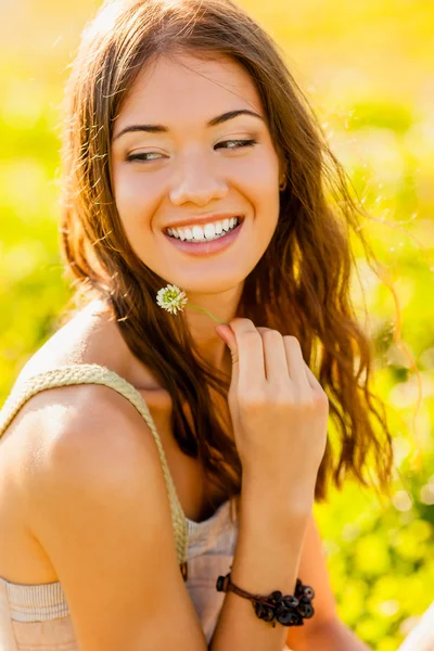 Closeup happy girl outdoors portrait — Stock Photo, Image