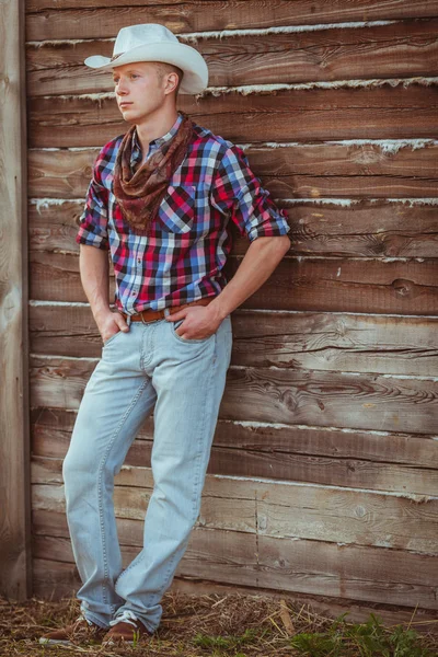 Cowboy style man on stable — Stock Photo, Image
