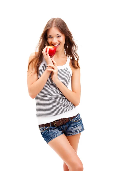 Vrouw staand met apple — Stockfoto