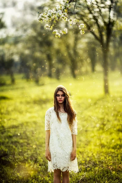 Beautidul brünette Frau, die draußen geht — Stockfoto