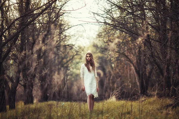 Beautidul brunette woman walking outdoors — Stock Photo, Image