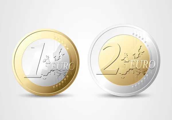 1 y 2 euros — Vector de stock