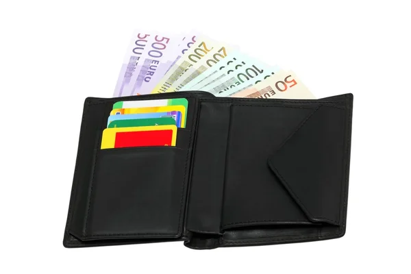 Opened black leather wallet — Stock Photo, Image