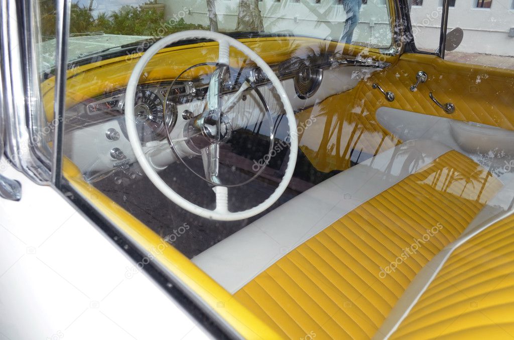 Vintage Automobile Steering Wheel and Dashboard
