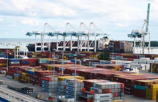 Zicht Recent Aangekomen Vracht Containerpier Port Miami Florida — Stockfoto
